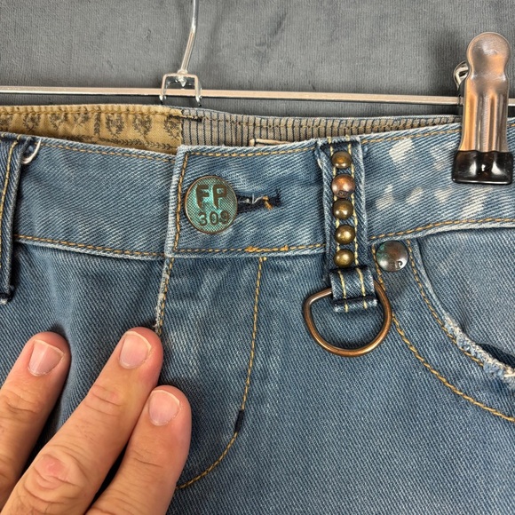 Free People Denim Mini Skirt with embroidery on pockets and detailing throughout - Picture 3 of 14
